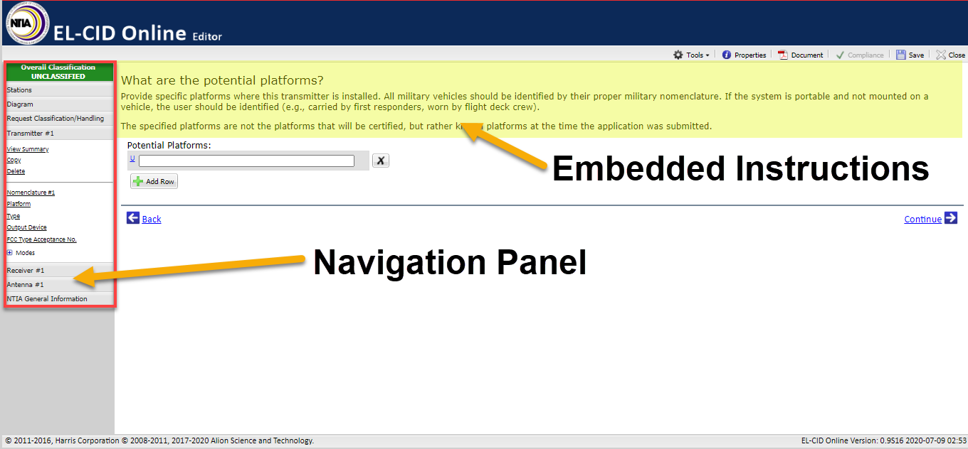Editor Navigation Panel and Embedded Instructions